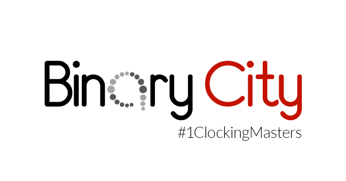 Binary City Logo with hashtag 1clockingmasters